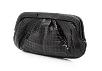 Nancy Gonzalez Black Crocodile Leather Clutch, 1980-90s
