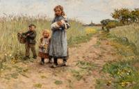 Children walking with a lamb near Blaricum