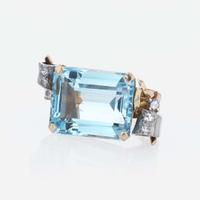 Retro Rose Gold, Diamond, and Aquamarine Ring