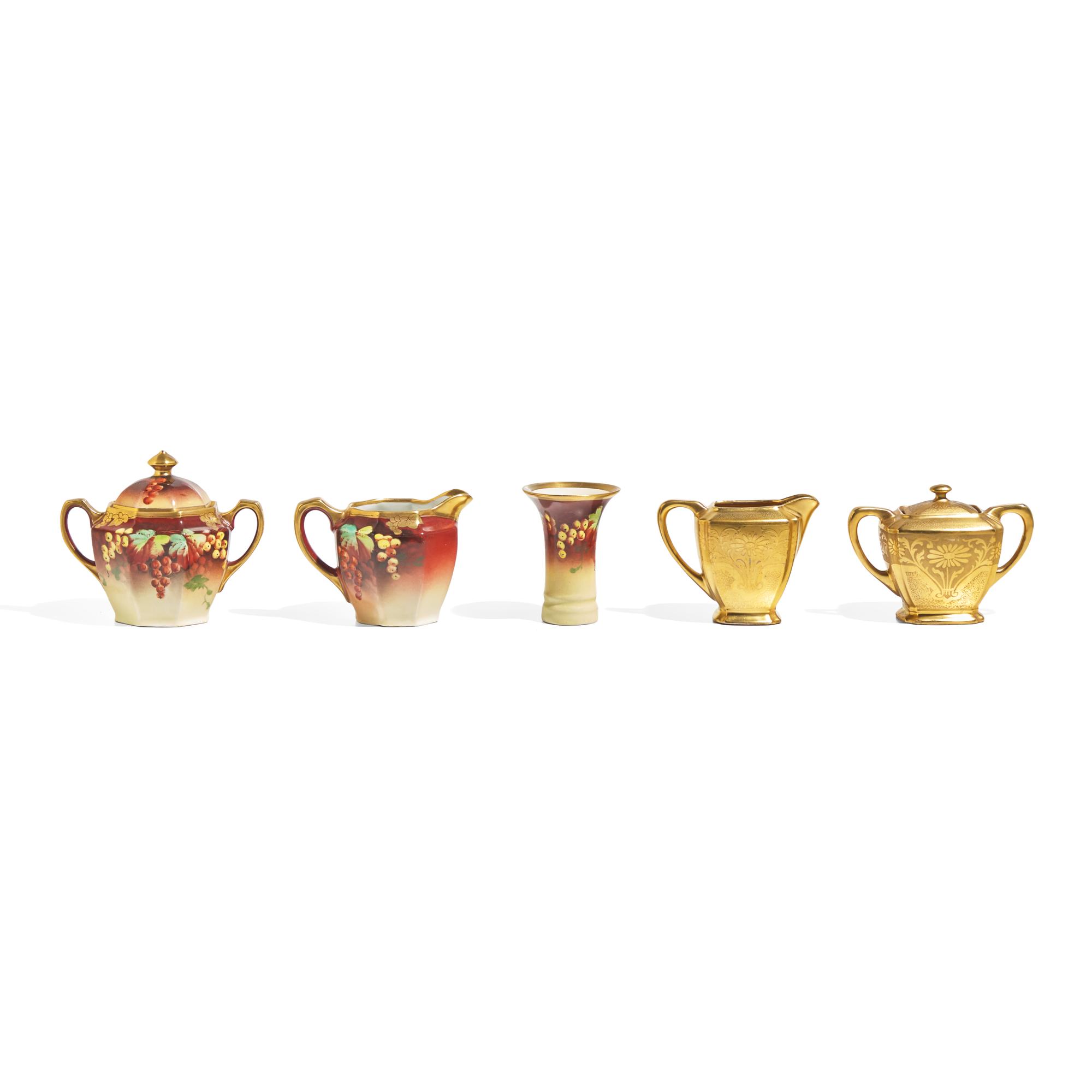 A Group of Eight Enamel and Gilt-Decorated Porcelain Tablewares