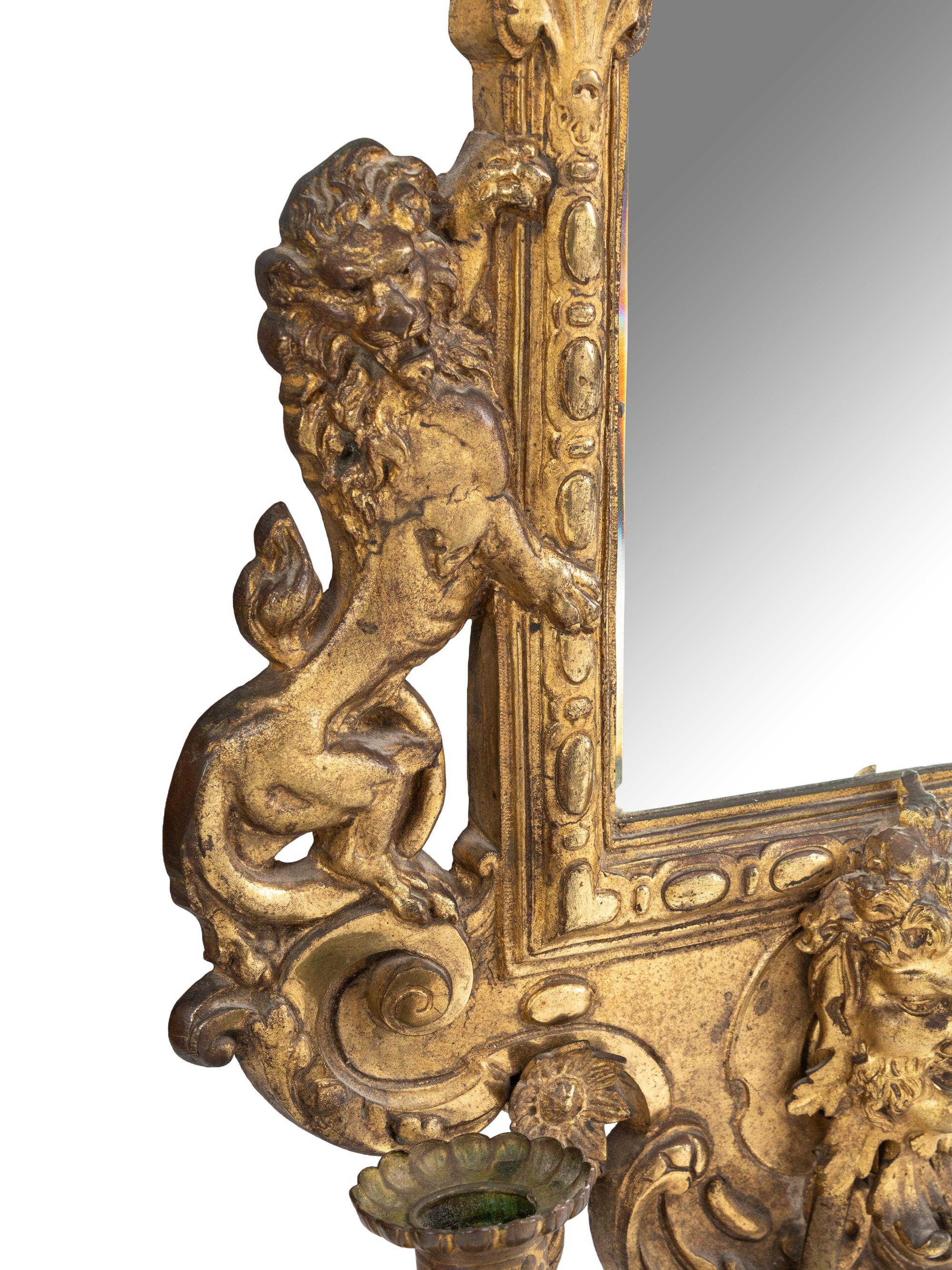 A Pair of Neoclassical Gilt Bronze Girandole Mirrors