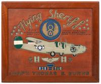 [WORLD WAR II]. Tooled leather wall plaque identified to Captain Thomas E. Burns, "Flying Sheriff," B-24J Liberator Ship 240, 491st Bomb Group, 854th Bomb Squadron, Crew 1142 Wolfpack.