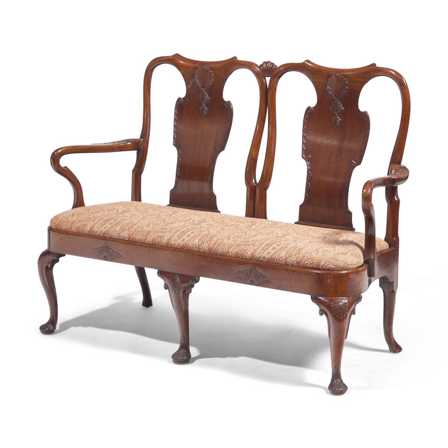 A George II Carved Mahogany Double Chair-Back Settee