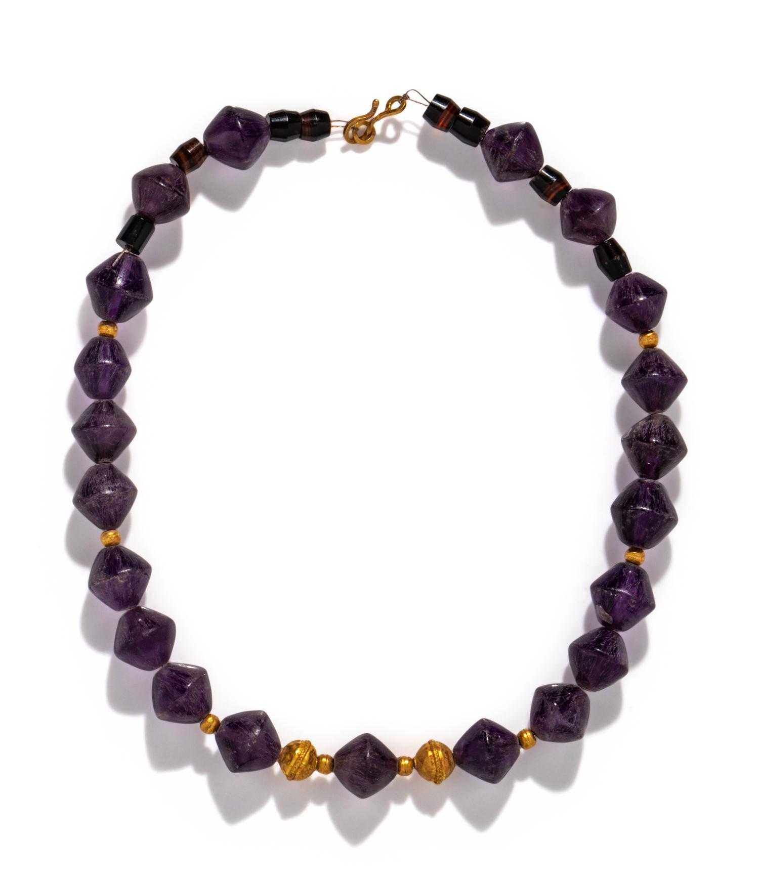 A Greek Amethyst and Gold Bead Necklace