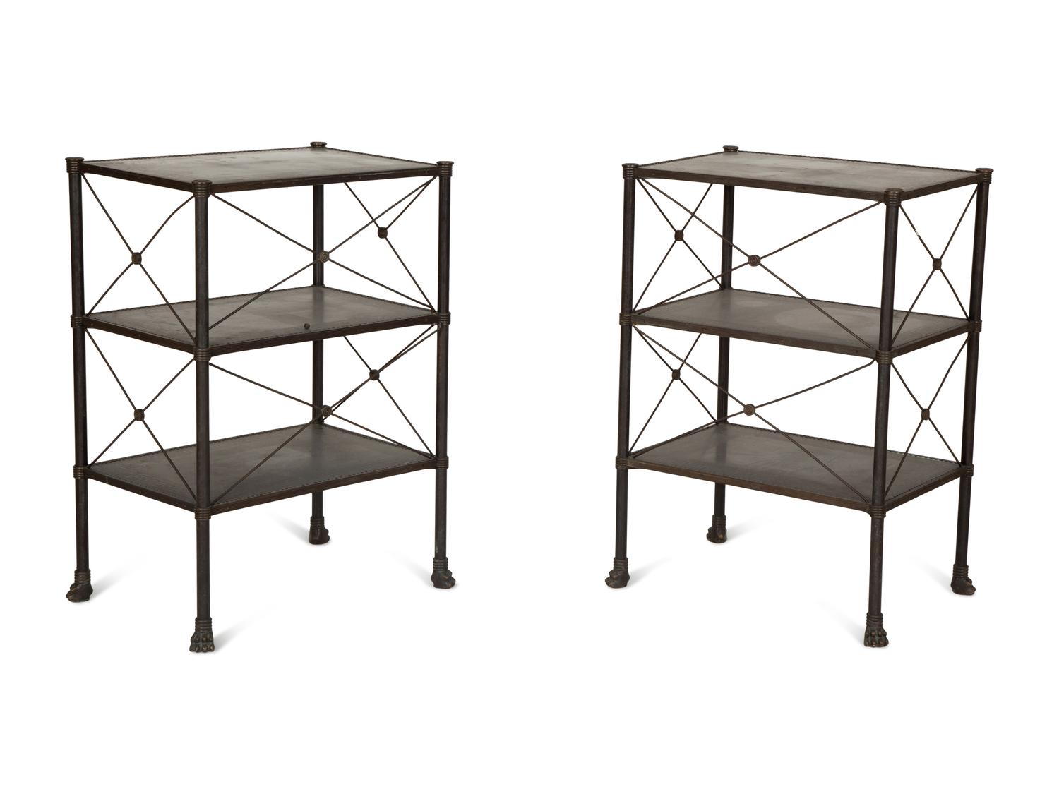 A Pair of French Brass Mounted Black Tole Shelves in the Manner of Maison Jansen — 20th Century