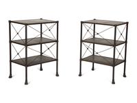 A Pair of French Brass Mounted Black Tole Shelves in the Manner of Maison Jansen — 20th Century