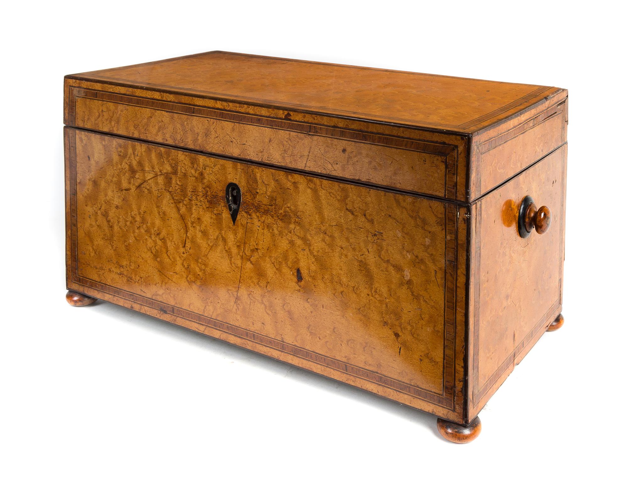 A Regency Burlwood Tea Caddy Width 13 1/2 inches. — CIRCA 1820