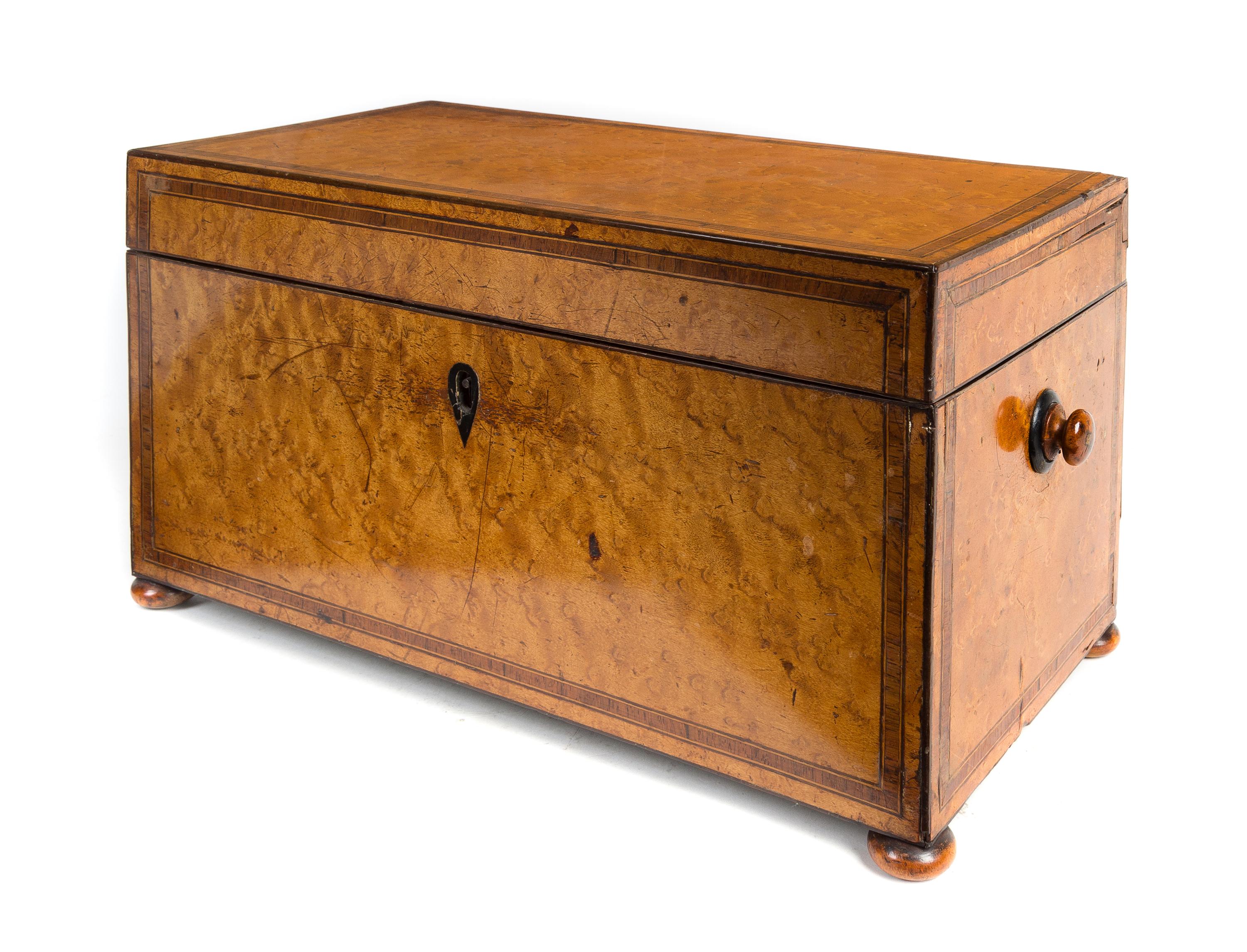 A Regency Burlwood Tea Caddy Width 13 1/2 inches. — CIRCA 1820