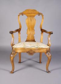 A Queen Anne Mahogany Armchair, Height 40 3/4 inches.