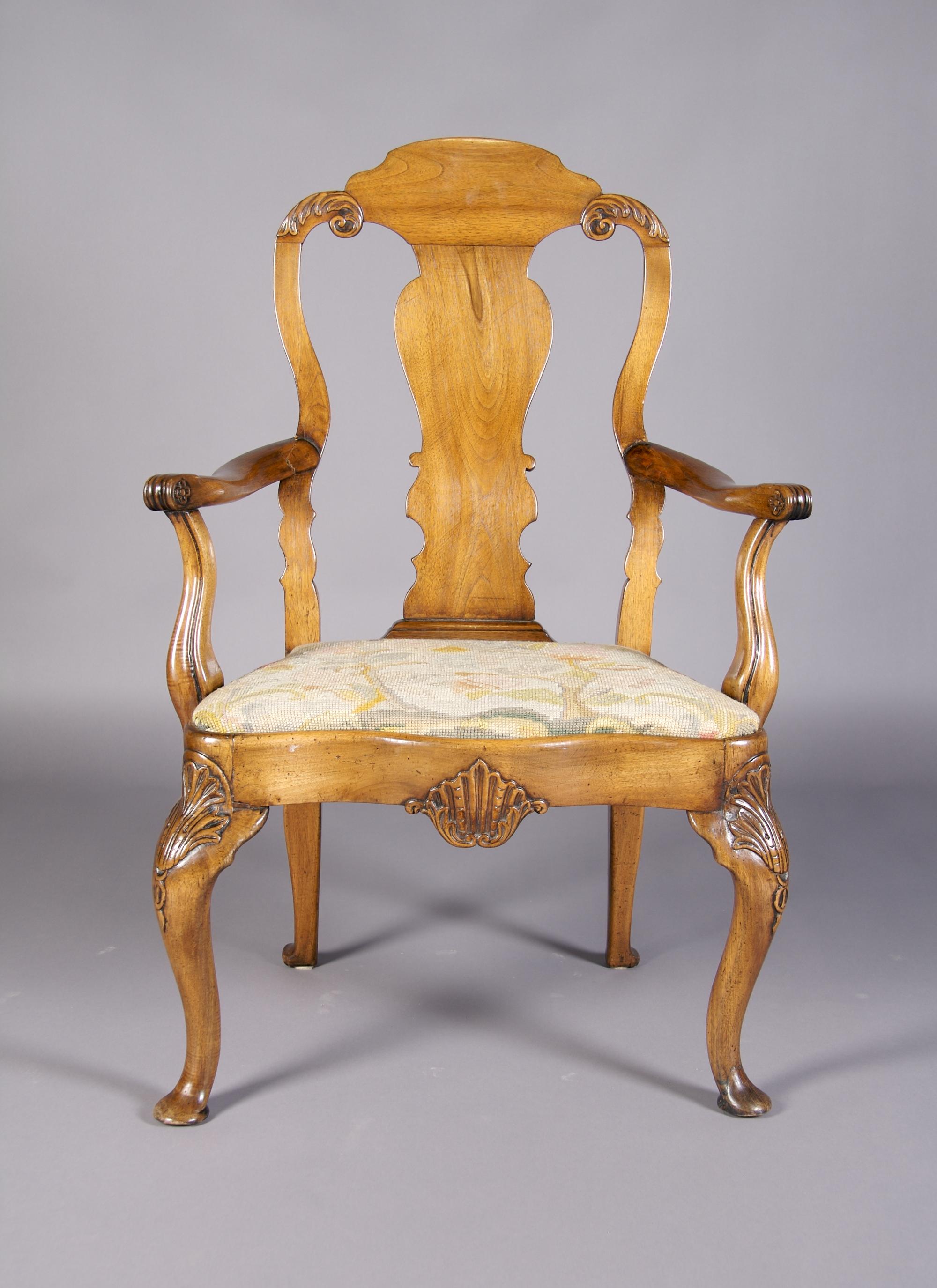 A Queen Anne Mahogany Armchair, Height 40 3/4 inches.