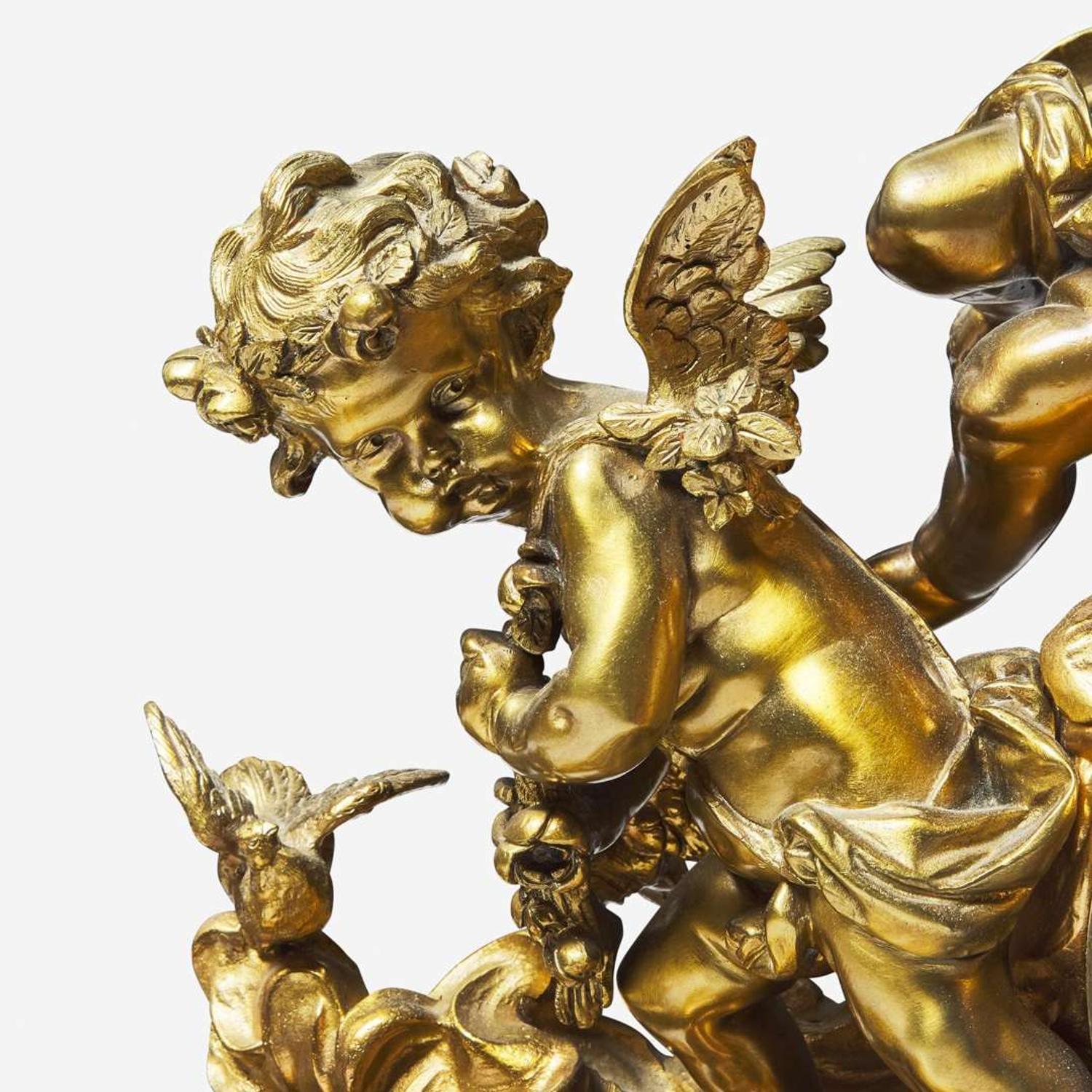 A French Louis XVI style gilt bronze and white marble figural mantel clock Imported by Harris & Harrington (1896-1919), New York, circa 1900