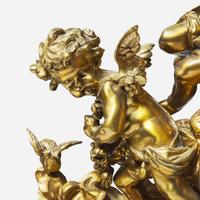 A French Louis XVI style gilt bronze and white marble figural mantel clock Imported by Harris & Harrington (1896-1919), New York, circa 1900