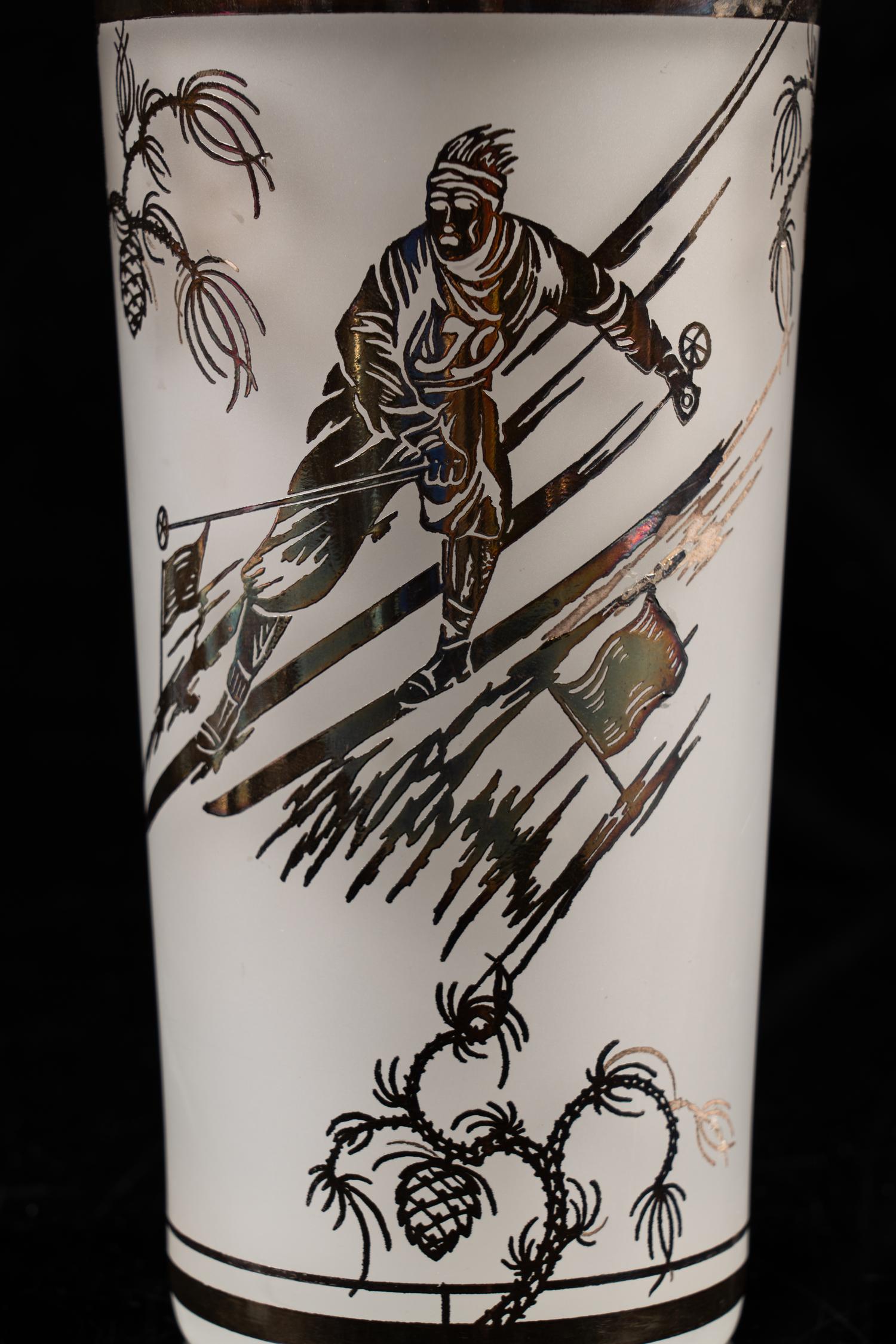 An Art Deco Silver Overlay Frosted Glass Cocktail Service
