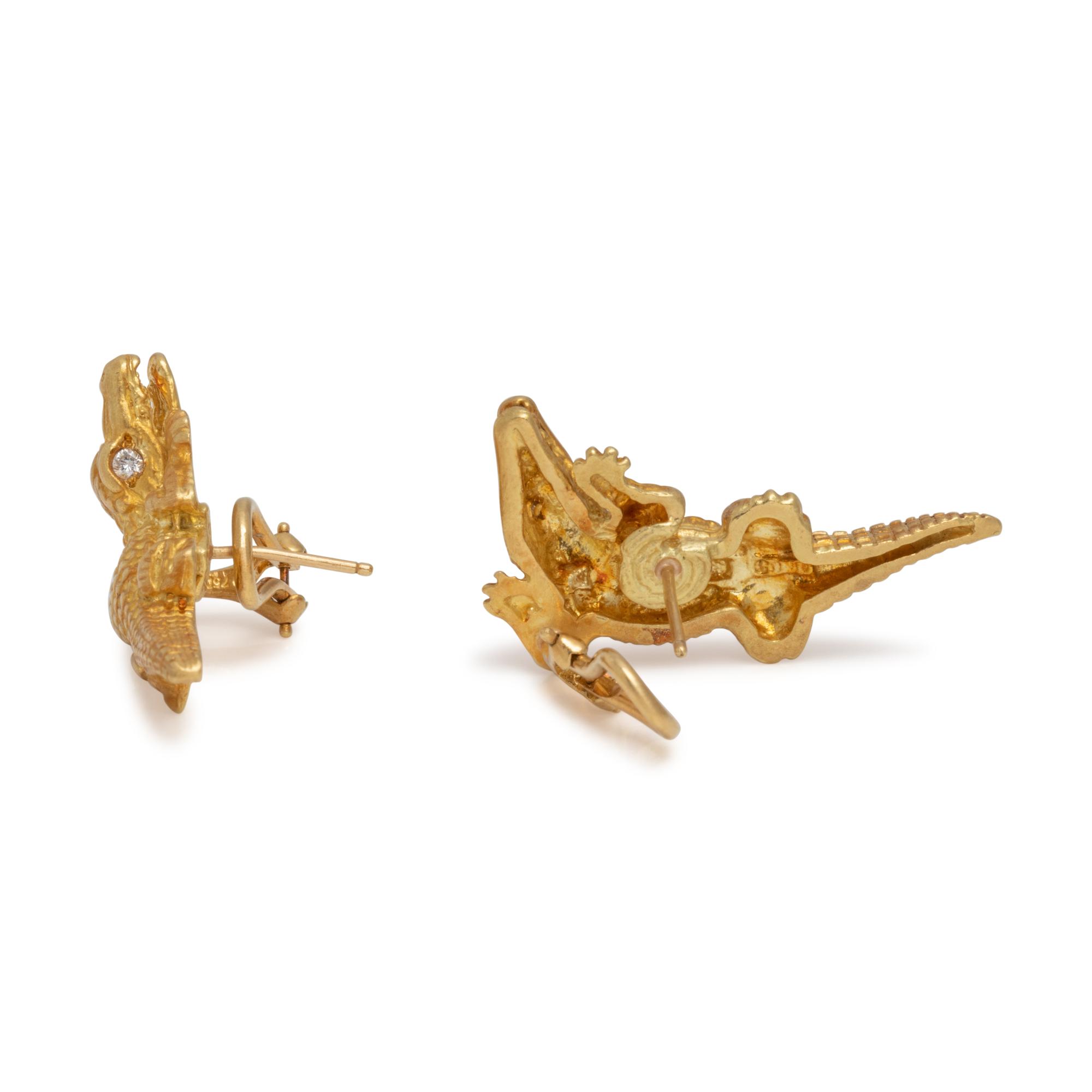 KIESELSTEIN-CORD, YELLOW GOLD AND DIAMOND ALLIGATOR EARCLIPS