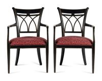 A Pair of Regency Style Ebonized and Parcel-Gilt Armchairs