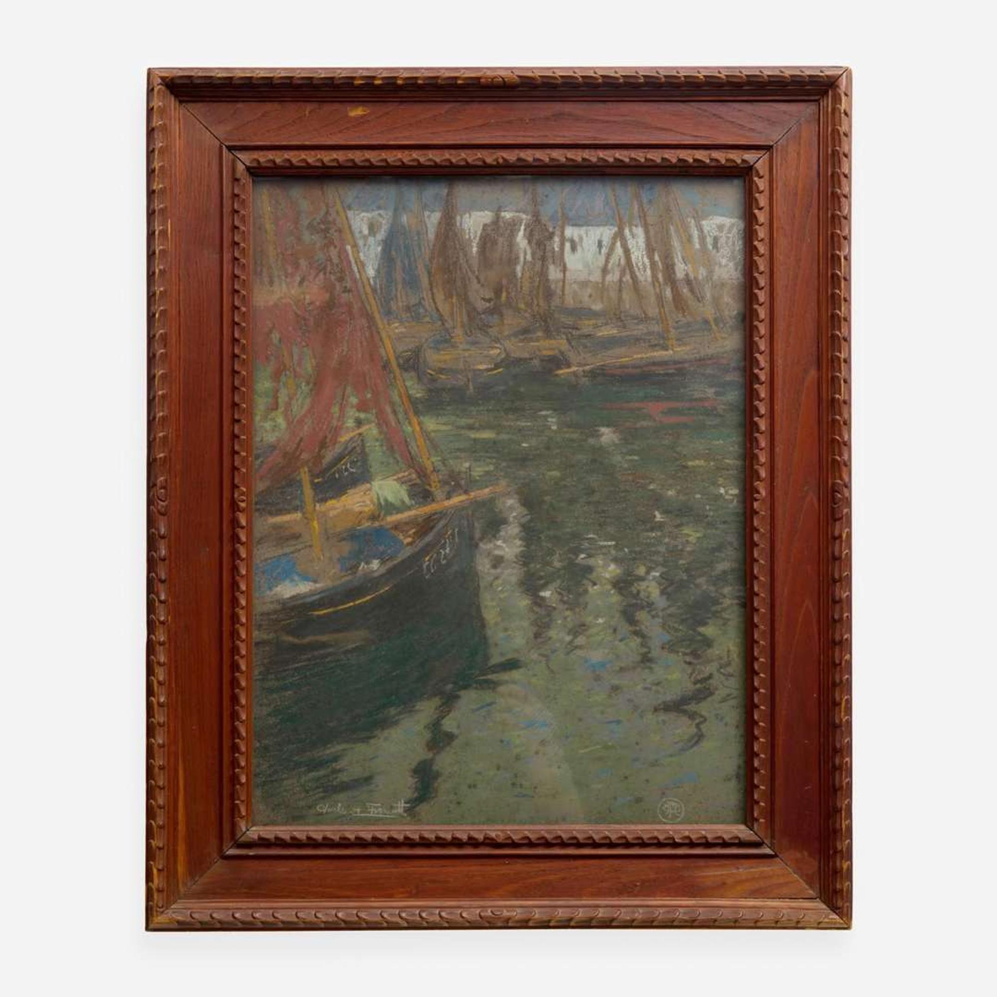 Charles Henry Fromuth (American, 1861–1937) Fishing Boats - A Dock Decoration