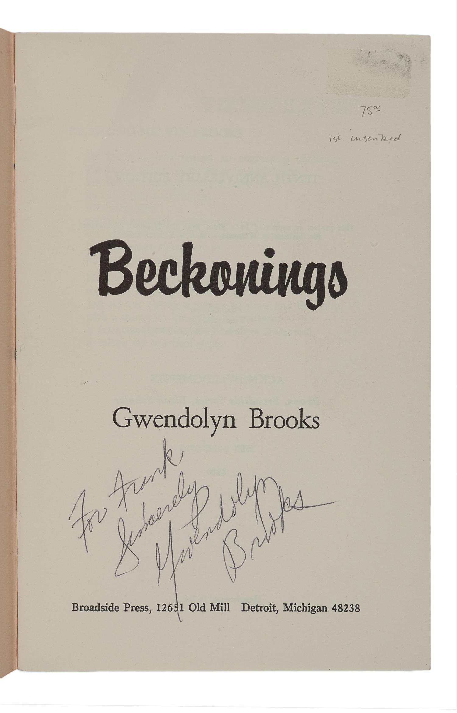 BROOKS, Gwendolyn (1917-2000). A group of 8 works, comprising: