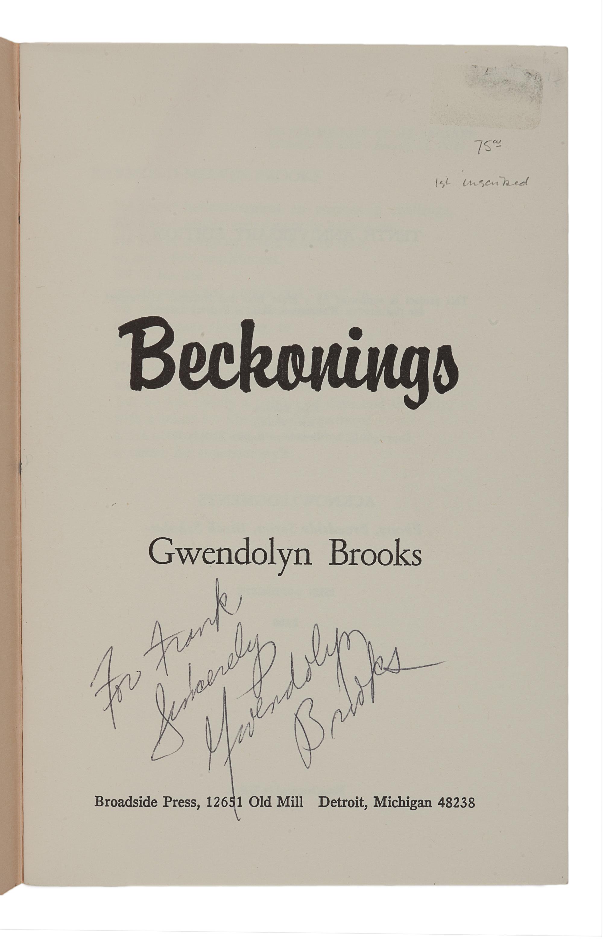 BROOKS, Gwendolyn (1917-2000). A group of 8 works, comprising: