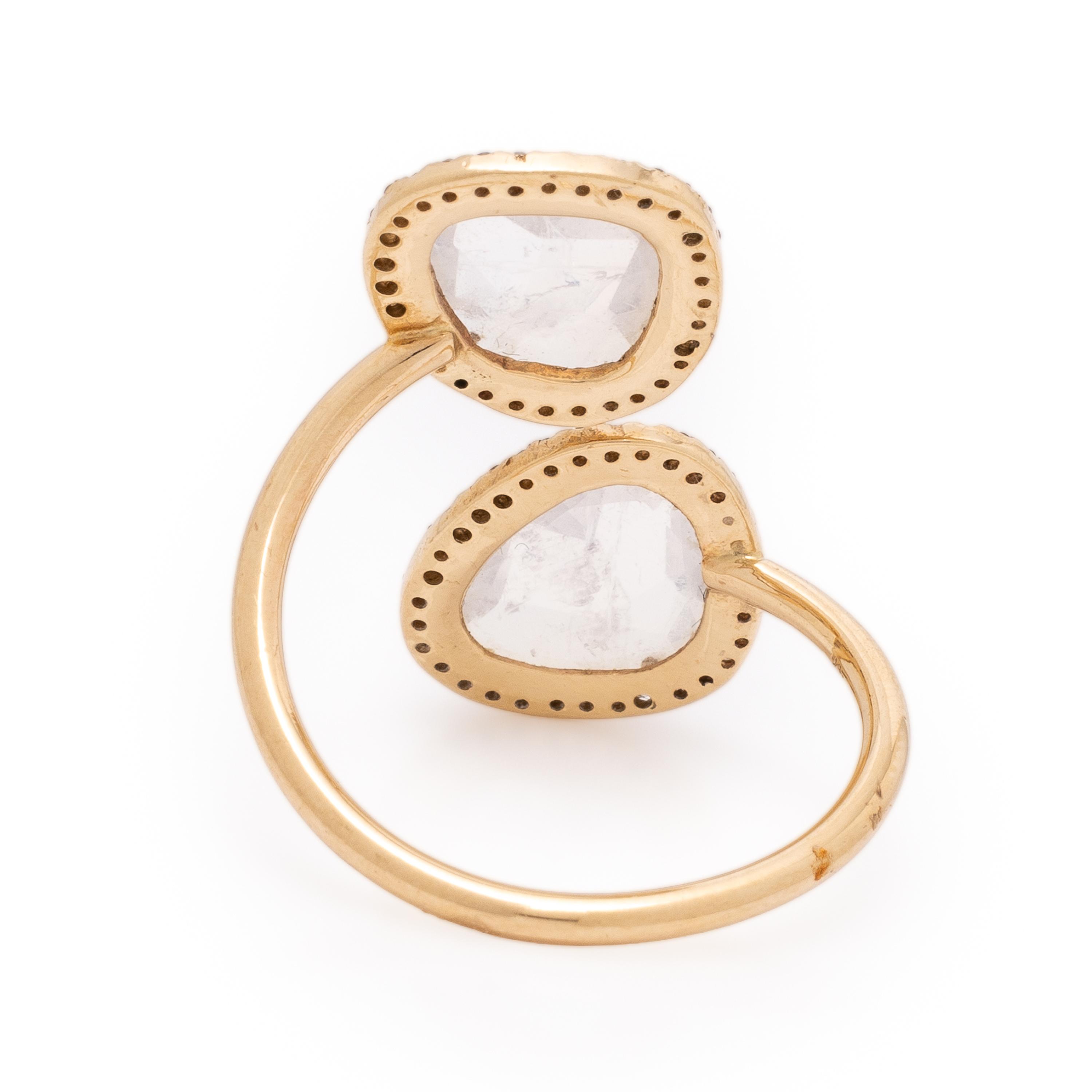 Labradorite, Diamond, and Yellow Gold Bypass Ring