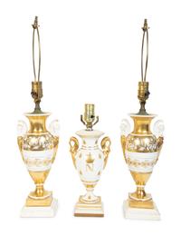 A Pair of Neoclassical Style Gilt Painted Table Lamps — 20TH CENTURY