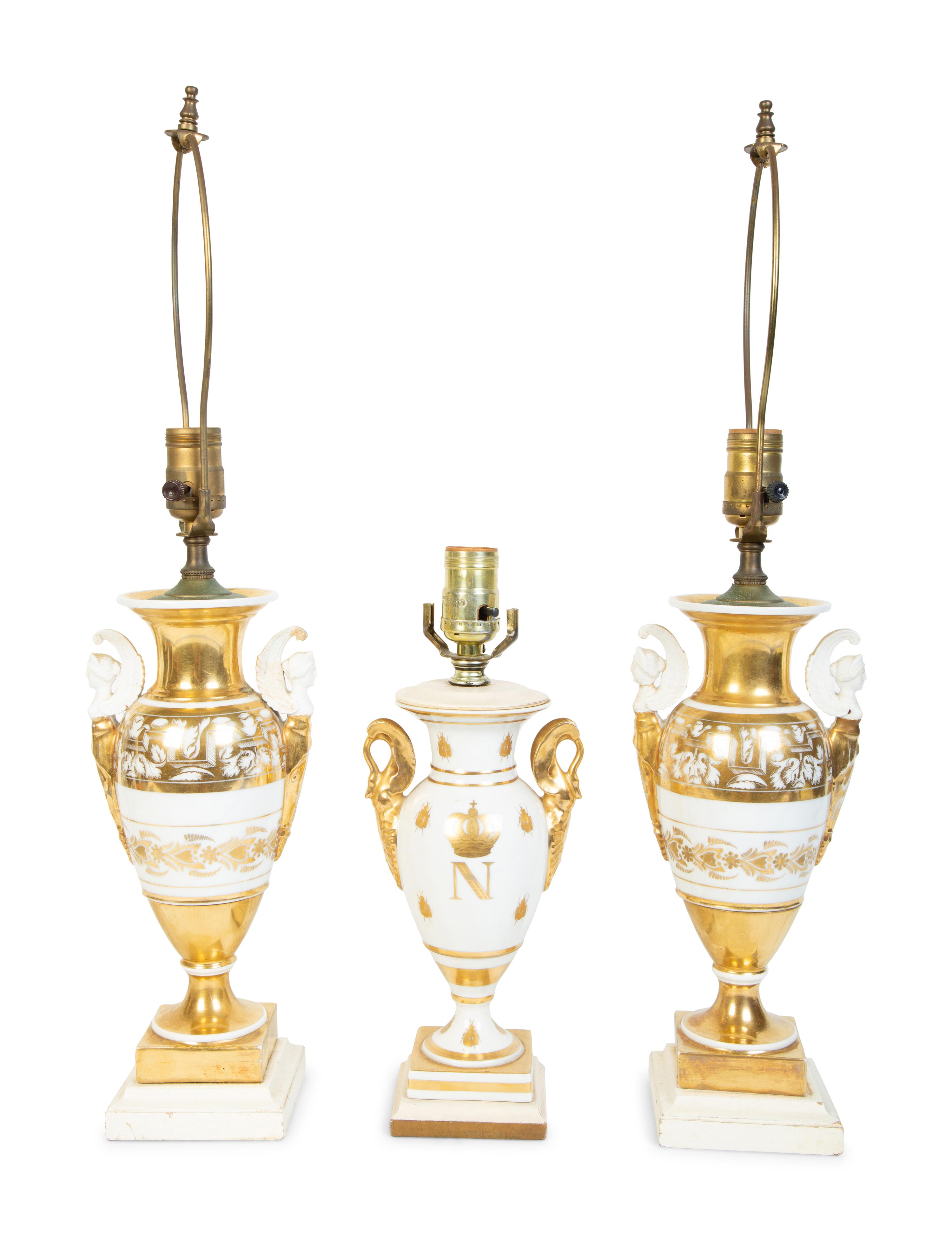 A Pair of Neoclassical Style Gilt Painted Table Lamps — 20TH CENTURY