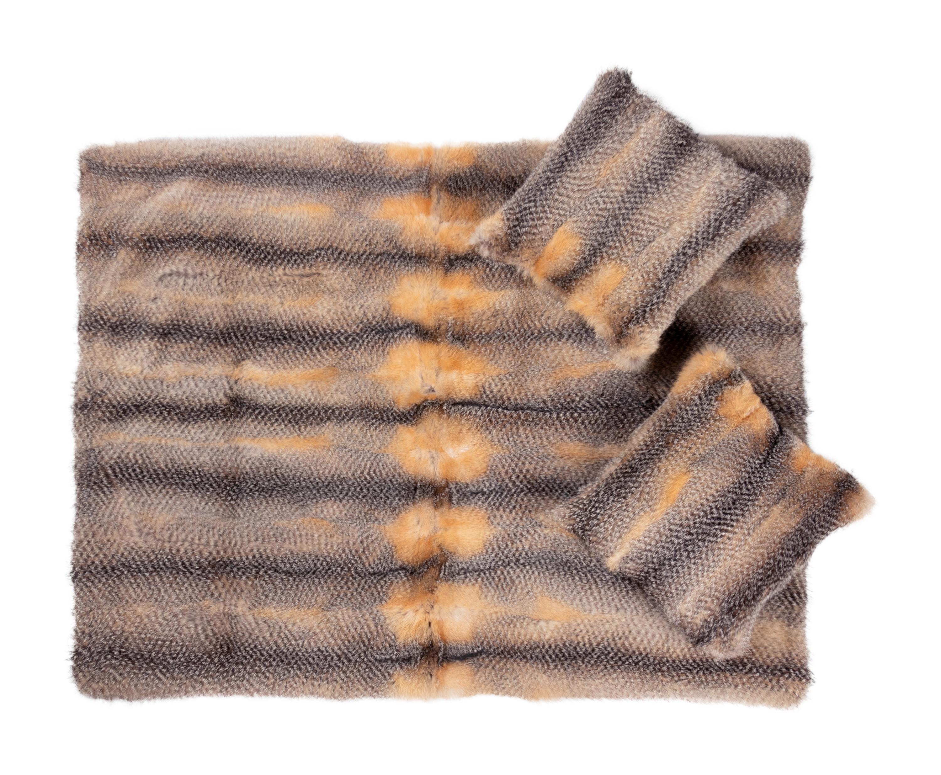 J. Mendel Fox Fur Matching Pillows and Blanket