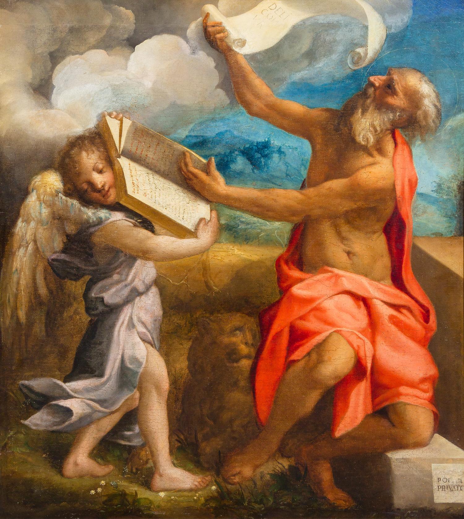 Michelangelo Anselmi, (Italian, 1492-1554), Saint Jerome Kneeling in a Landscape with an Angel, c. 1540