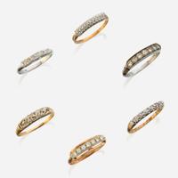 A collection of six gem-set rings