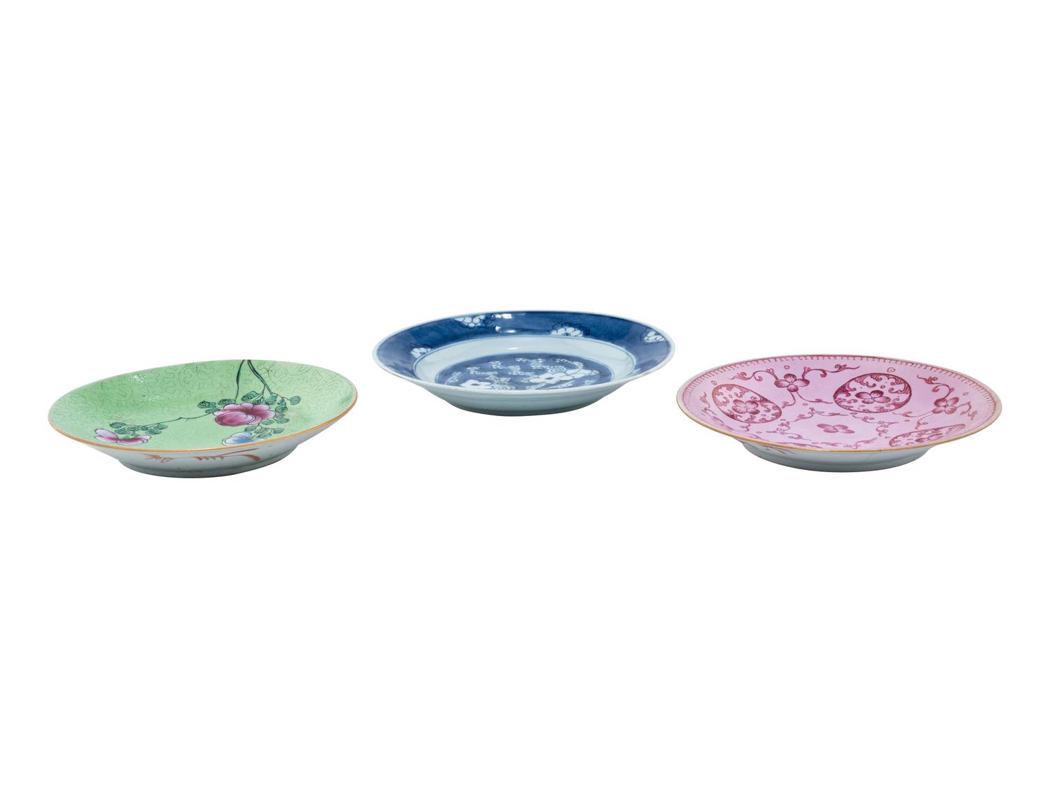 Three Chinese Export Porcelain 'Floral' Plates