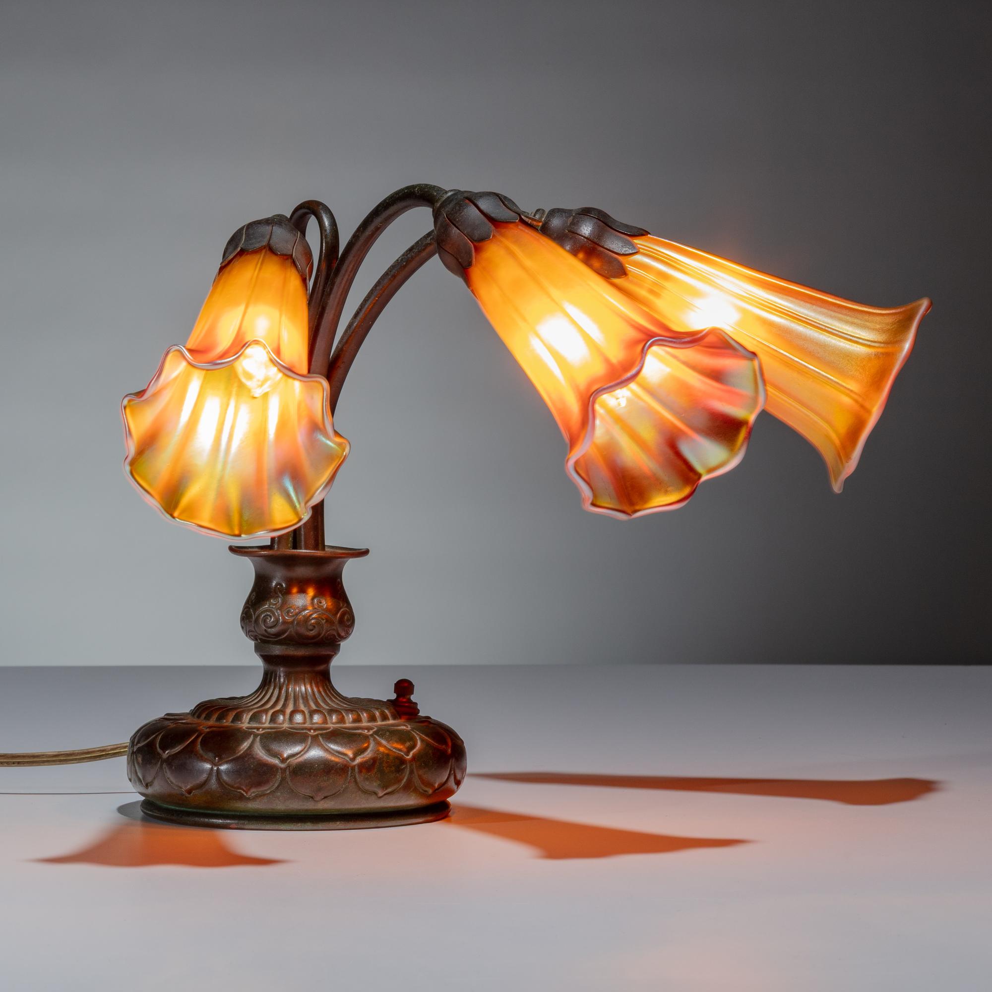 Tiffany Studios New York (American, 1892–1930) — Three-Shade Lily Lamp