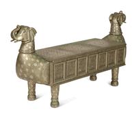 A South-East Asian Pressed Metal Bench with Elephant Form Ends — 20th Century