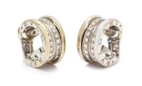 A Pair of 18 Karat White Gold and Diamond 'B.Zero1' Huggie Earclips, Bvlgari,