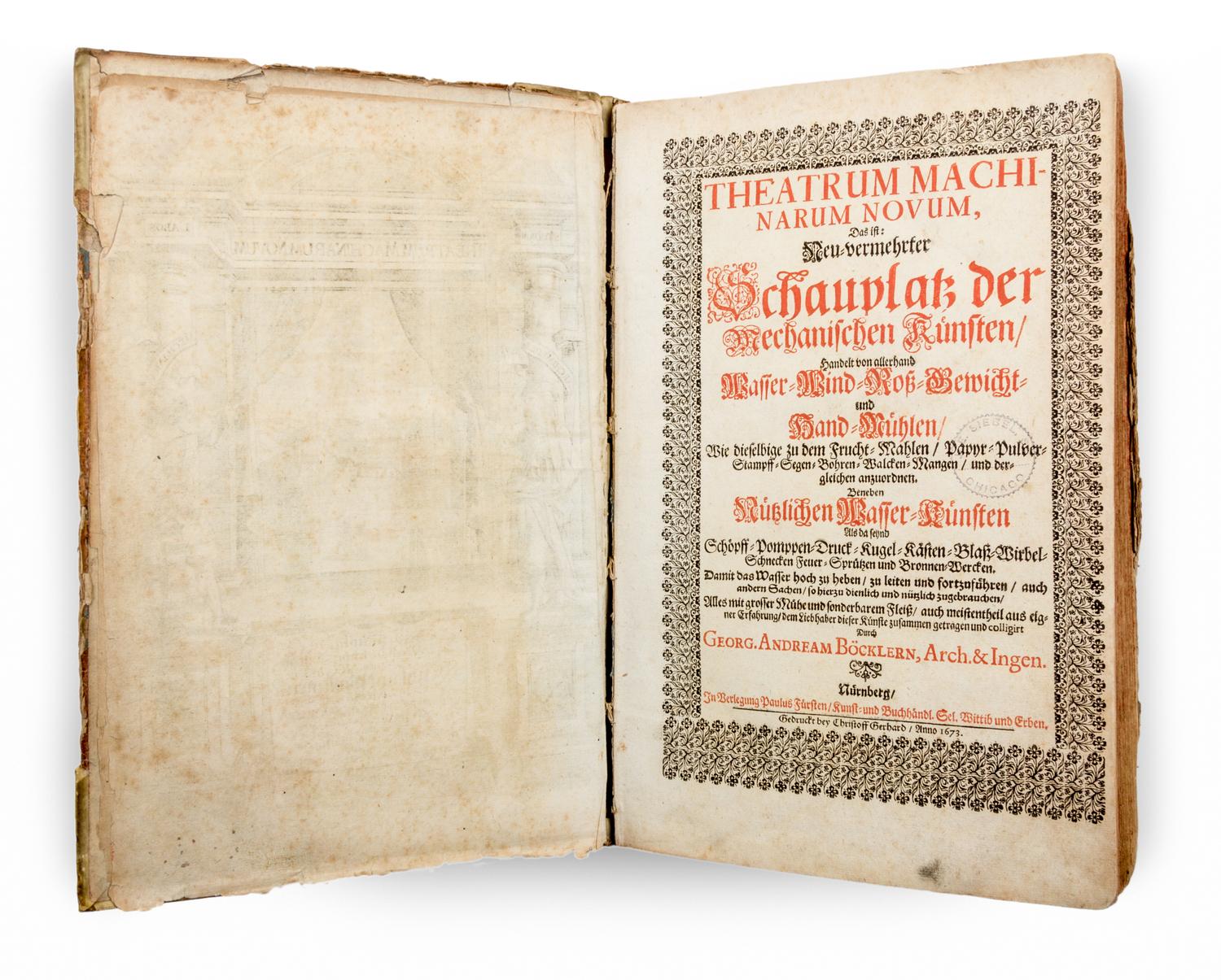 (ENGINEERING) BOCKLER, GEORGES ANDREAS. Theatrum machinarum novum. Nuremberg, 1673. Second edition.