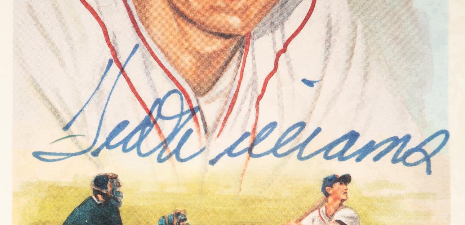 A Ted Williams Signed Autograph Perez Steele Baseball Postcard Plaque (Beckett Authentication Services Letter),