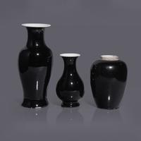 Three Chinese Mirror Black Glazed Porcelain Vases, 19th Century 清晚期 黑釉賞瓶一組三件