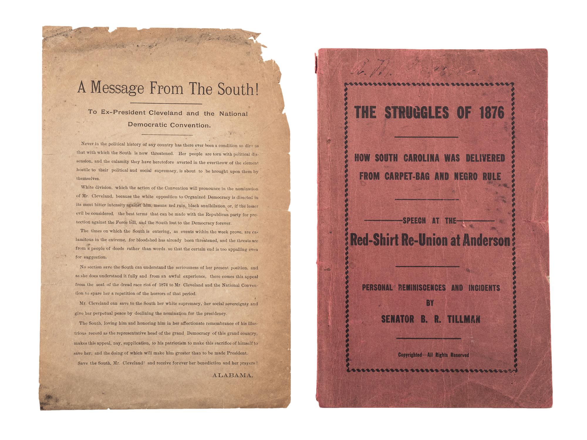 [RECONSTRUCTION]. -- [JIM CROW]. Four items of ephemera related to anti-Black activity and Democratic politics, comprising: