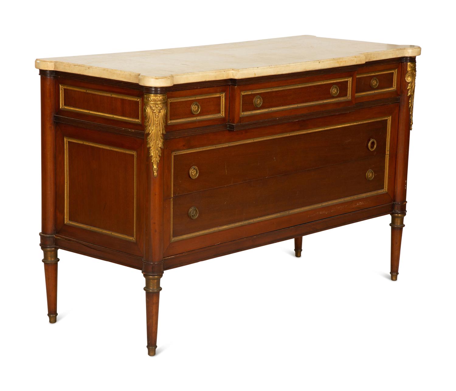 A Louis XVI Style Marble Top Gilt Metal Mounted Commode — 19th/20th Century