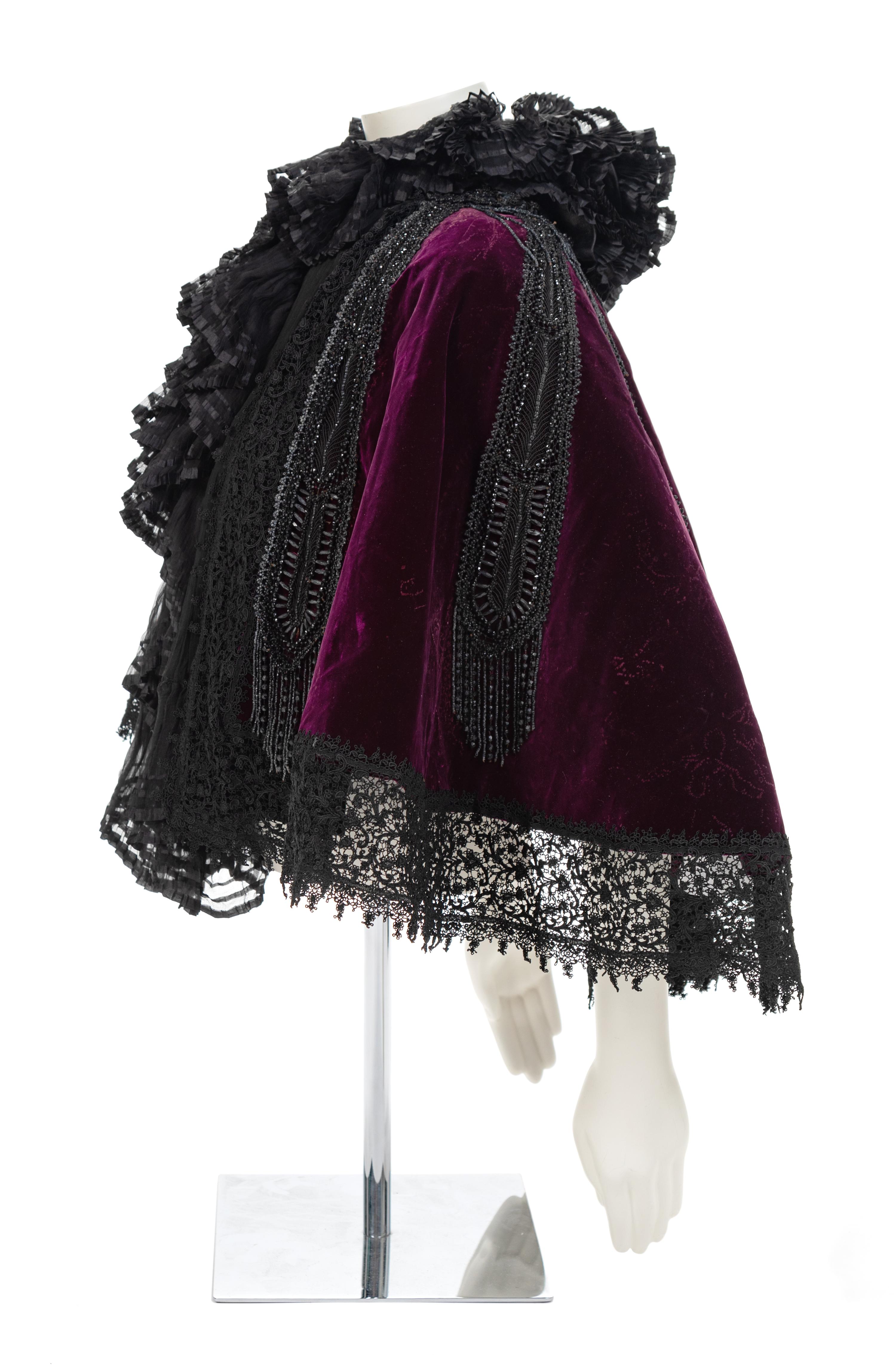 A Worth Purple Velvet and Jet Cape, 1890s No size label