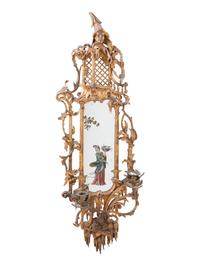 A Pair of Chinese Chippendale Giltwood and Reverse-Painted Glass Mirrors