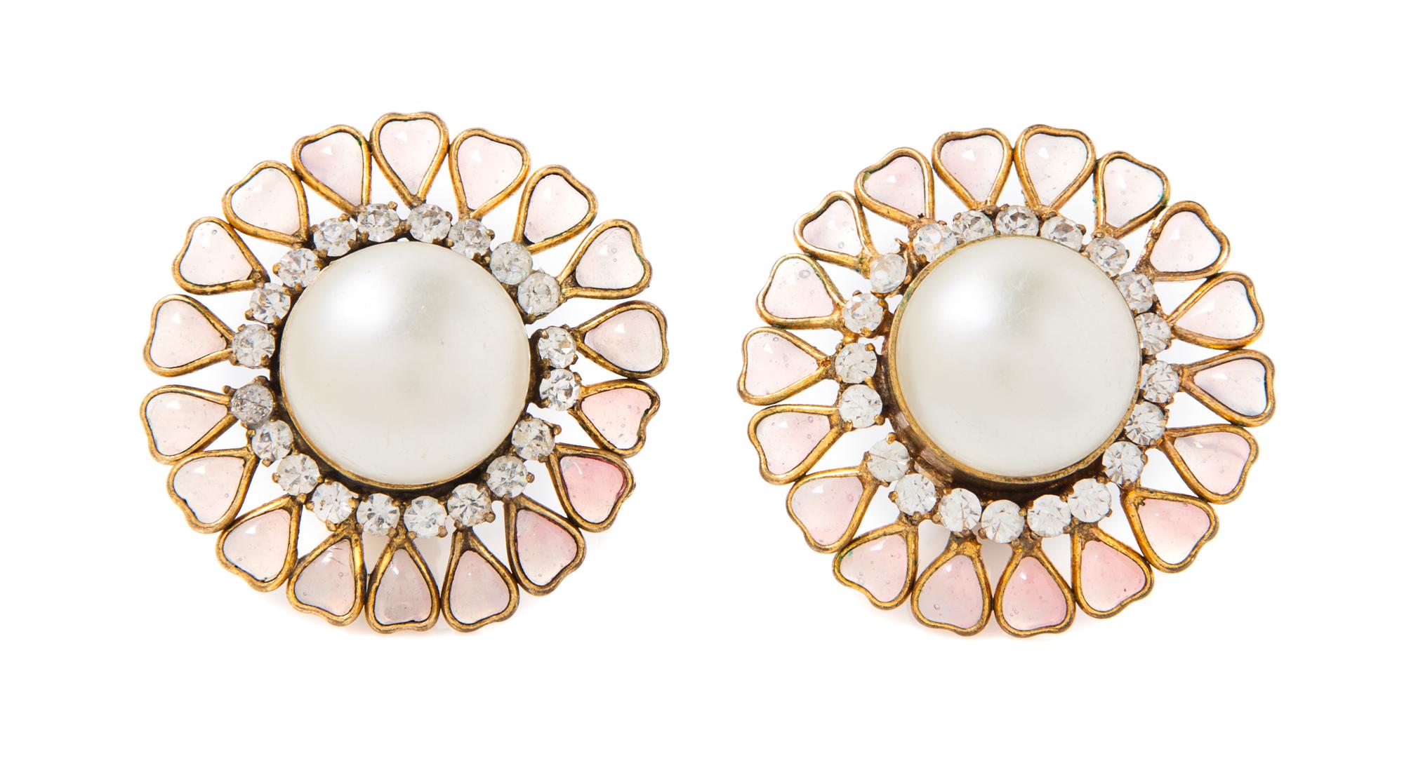 A Pair of Chanel Faux Pearl and Gripoix Earclips, 1.75" diameter.