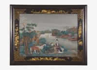 A finely-painted Chinese export reverse-painted mirror, circa 1750 出口彩繪鏡子 約1750