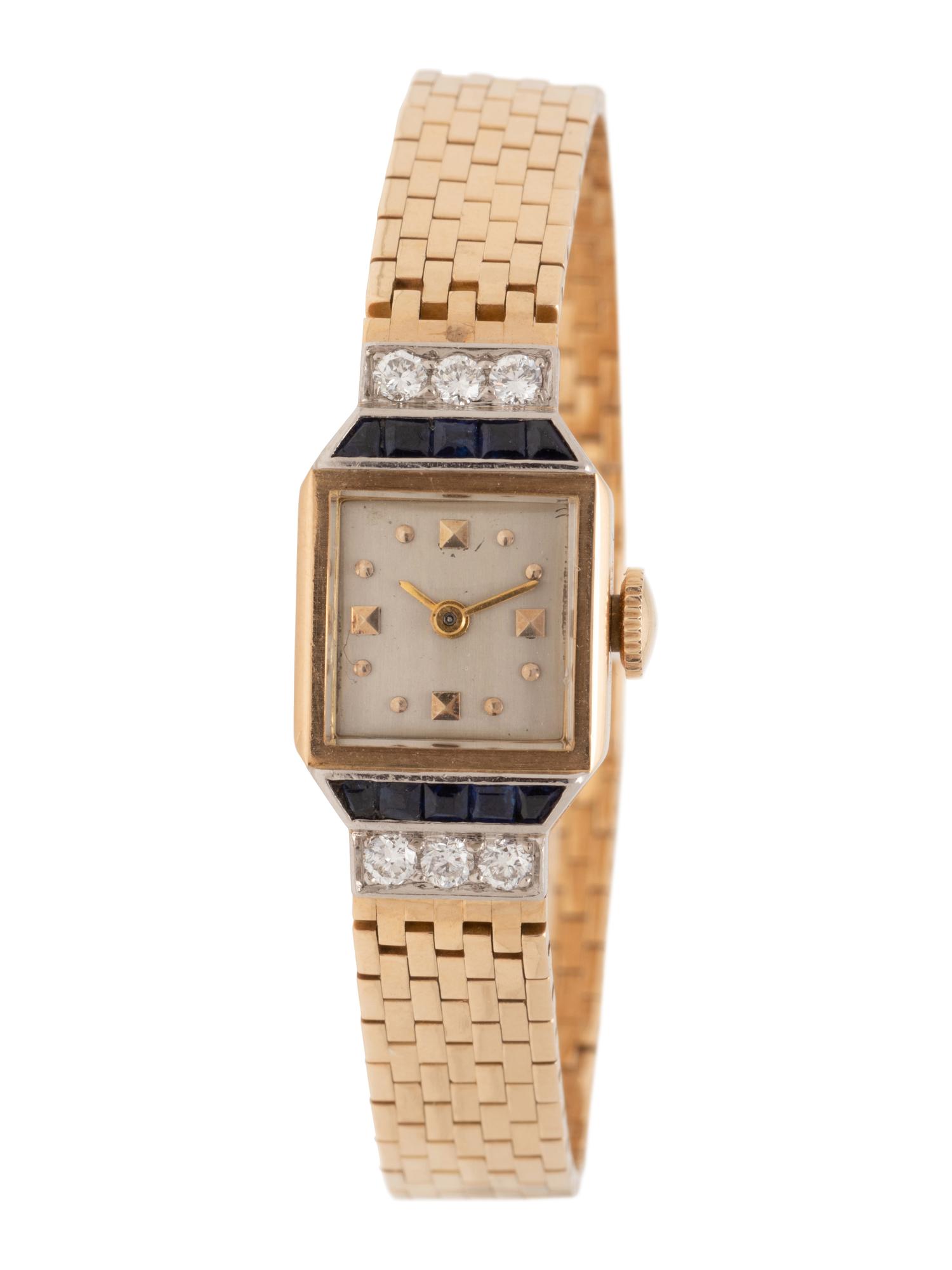 14K YELLOW GOLD, SYNTHETIC SAPPHIRE AND DIAMOND WRISTWATCH