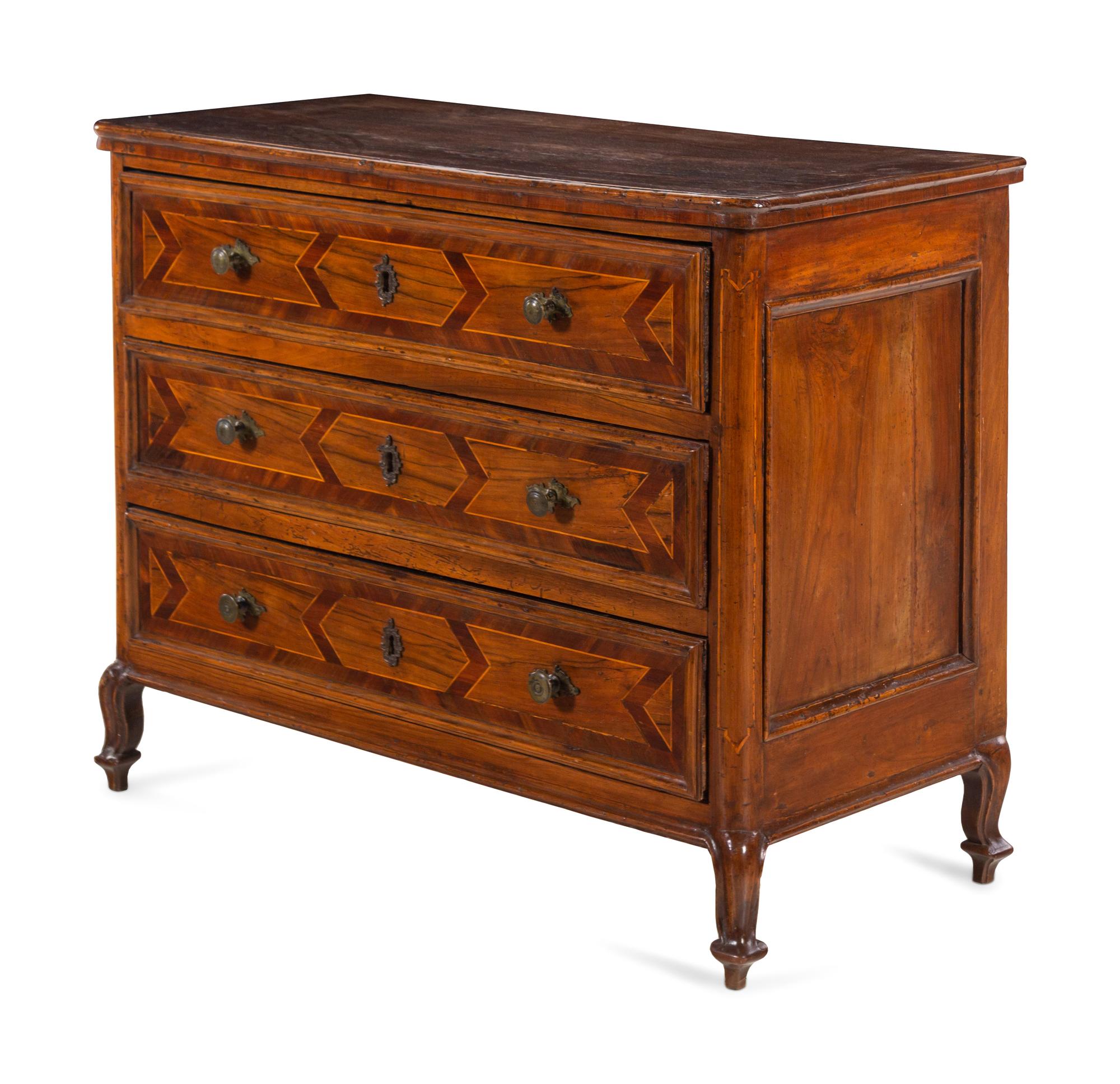 An Italian Baroque Walnut and Parquetry Commode
