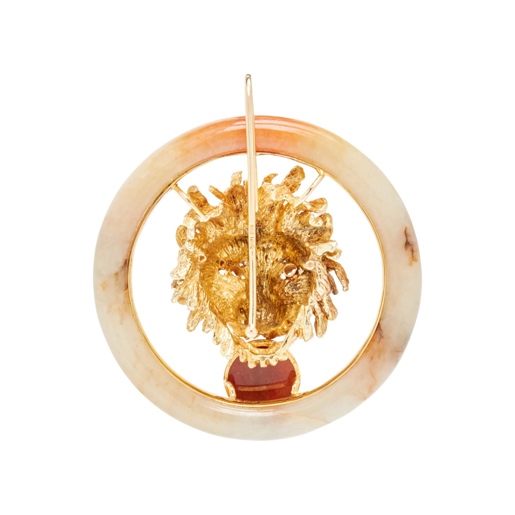 YELLOW GOLD, JADE AND DIAMOND LION PENDANT
