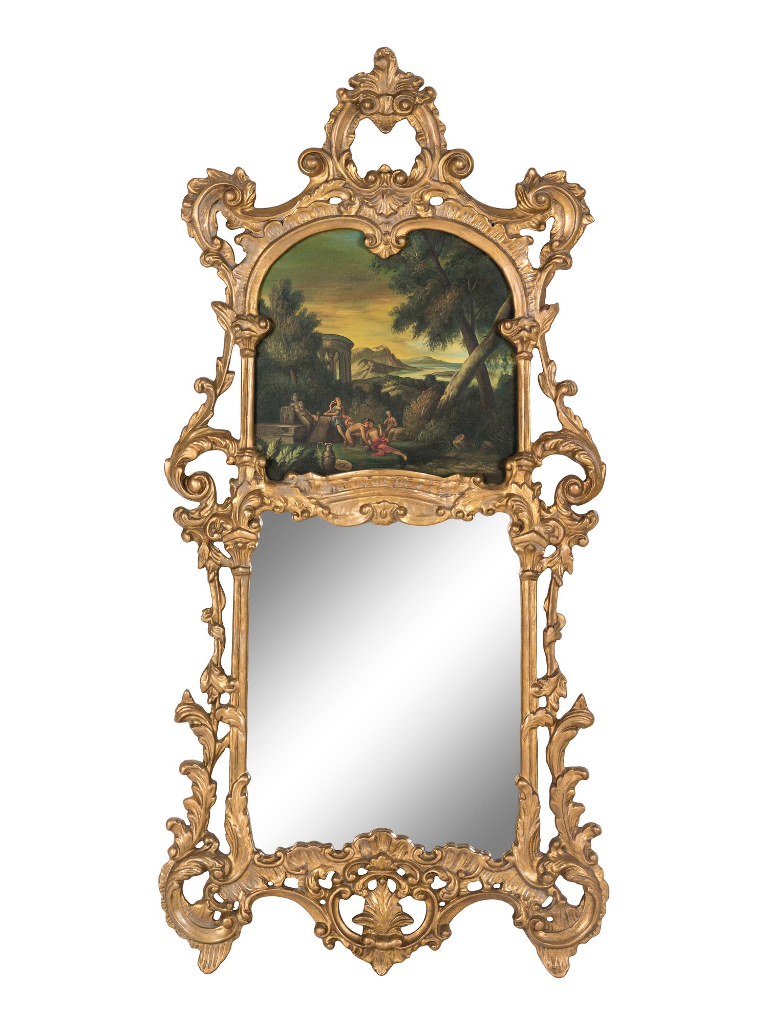 A Rococo Style Giltwood Trumeau Mirror