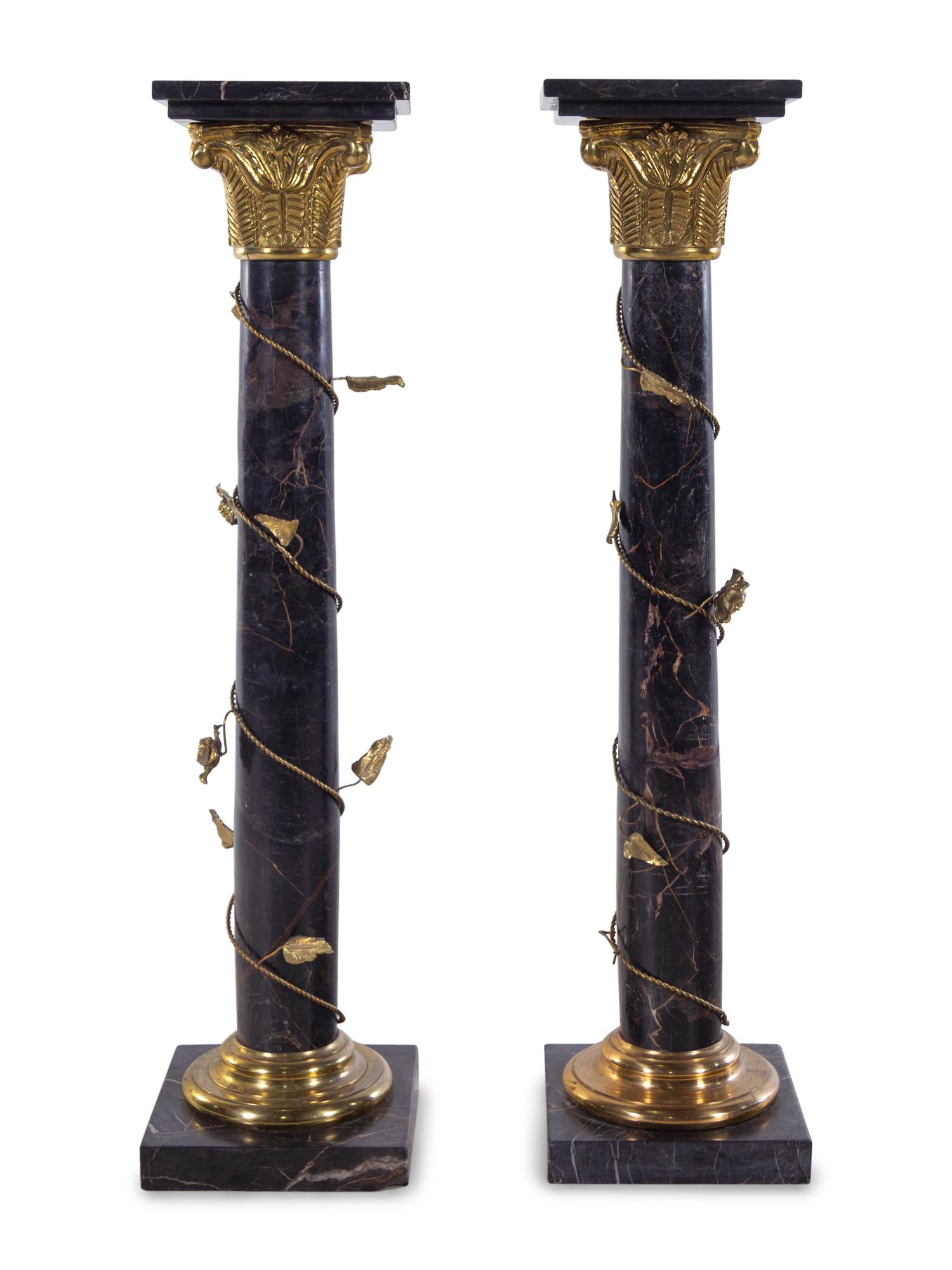 A Pair of Continental Parcel Gilt and Marble Pedestals