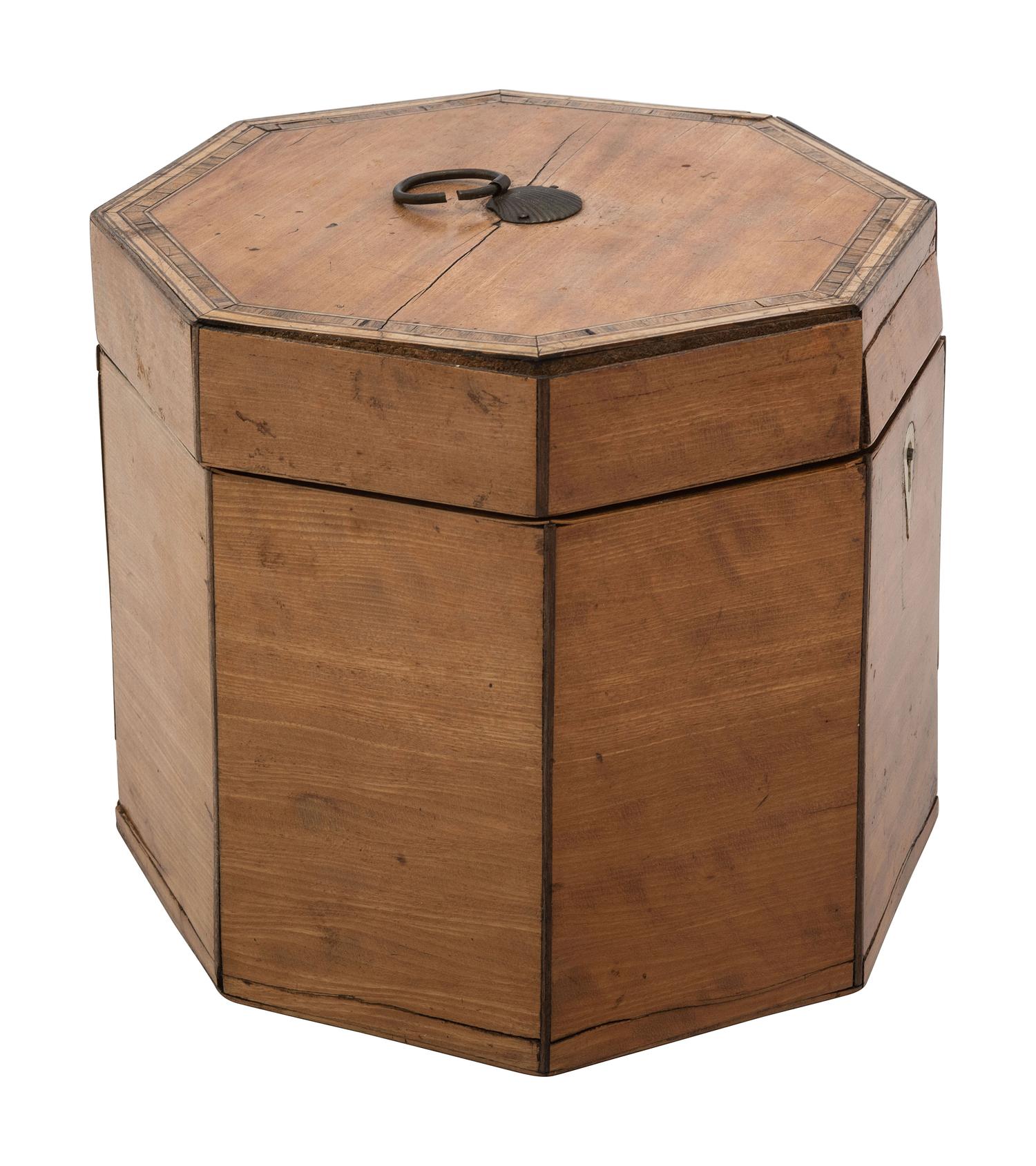 A George III Octagonal Walnut Tea Caddy with Satinwood Inlay
