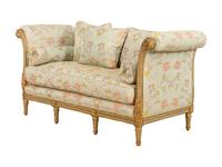 A Louis XVI Style Painted and Parcel Gilt Settee