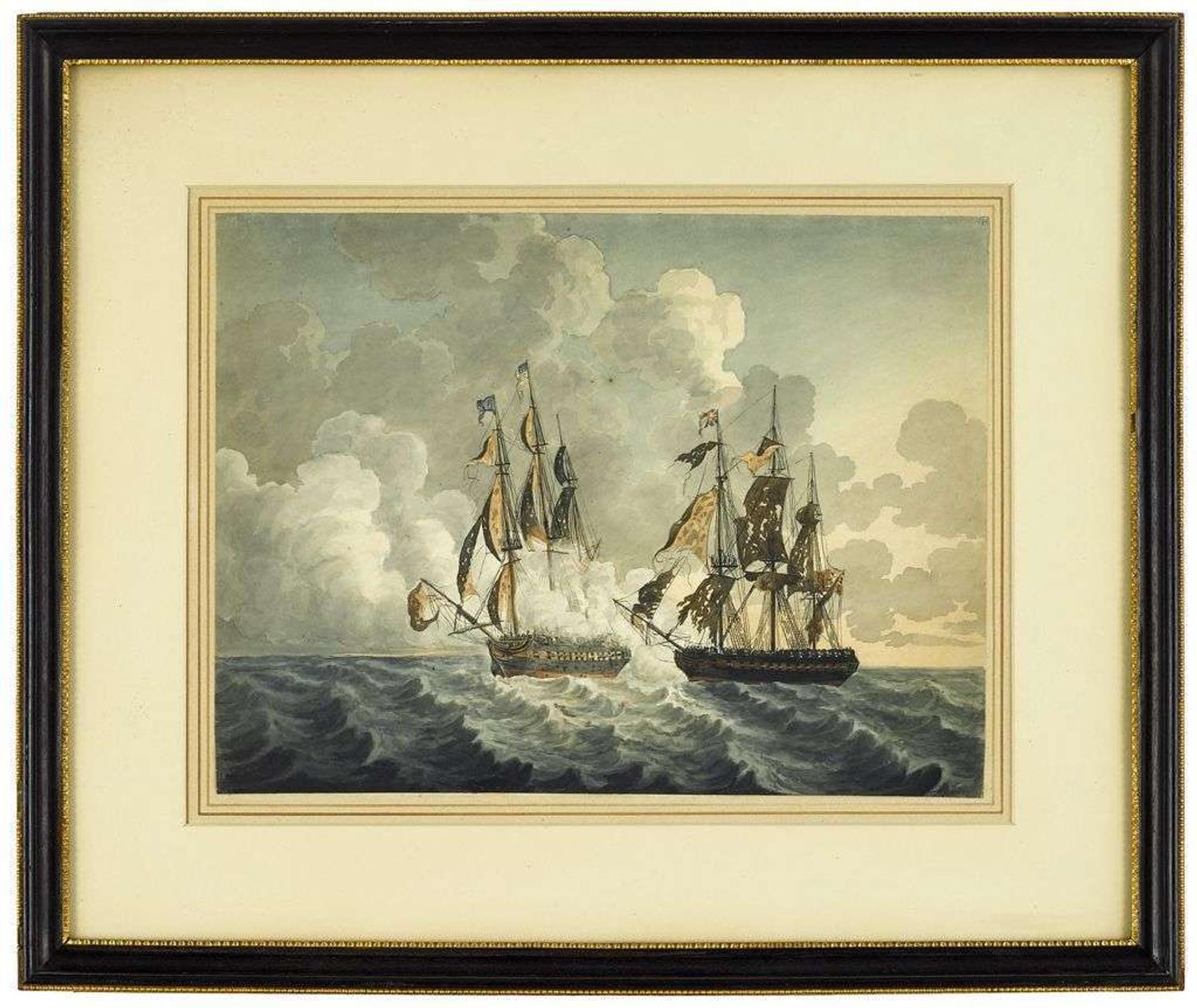 Nicholas Pockock (British, 1740-1824) duel between the uss president and hms endymion