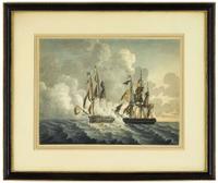 Nicholas Pockock (British, 1740-1824) duel between the uss president and hms endymion
